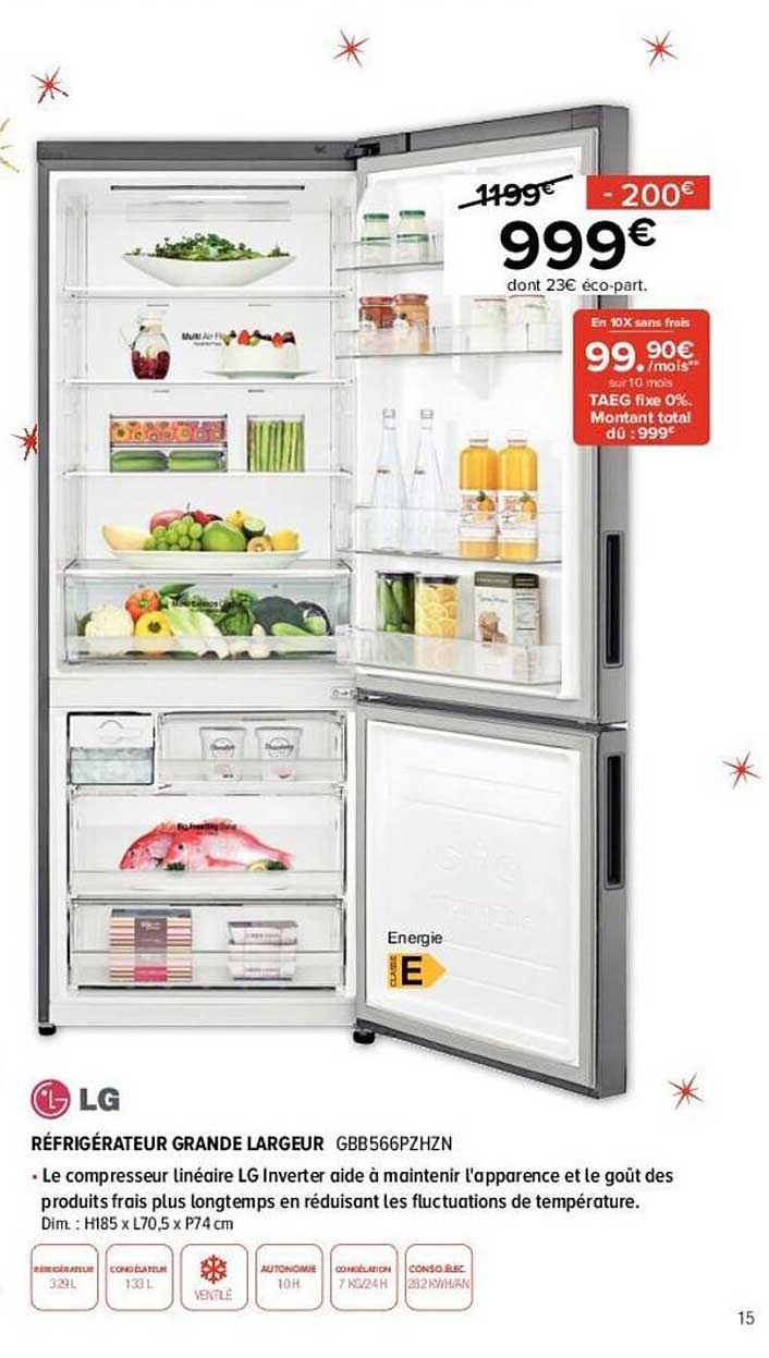 réfrigérateur grande largeur lg