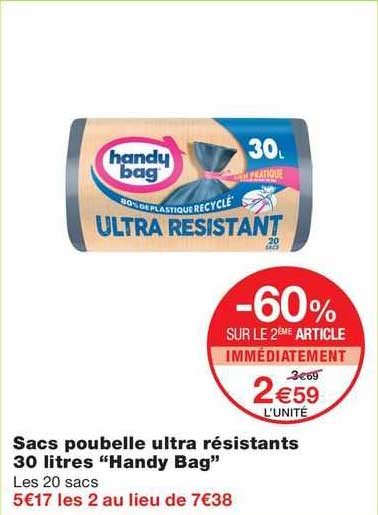 sacs poubelle ultra résistants 30 litres "handy bag"