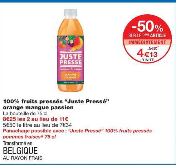 100% fruits pressées "juste pressé" orange mangue passion
