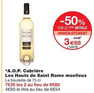 a.o.p. cabrière les hauts de saint rome moelleux
