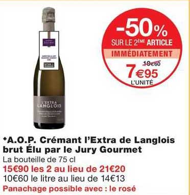 a.o.p. crémant l'extra de langlois brut élu par le jury gourmet