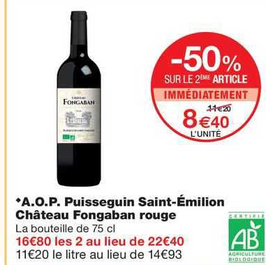 a.o.p. puisseguin saint-émilion château fongaban rouge