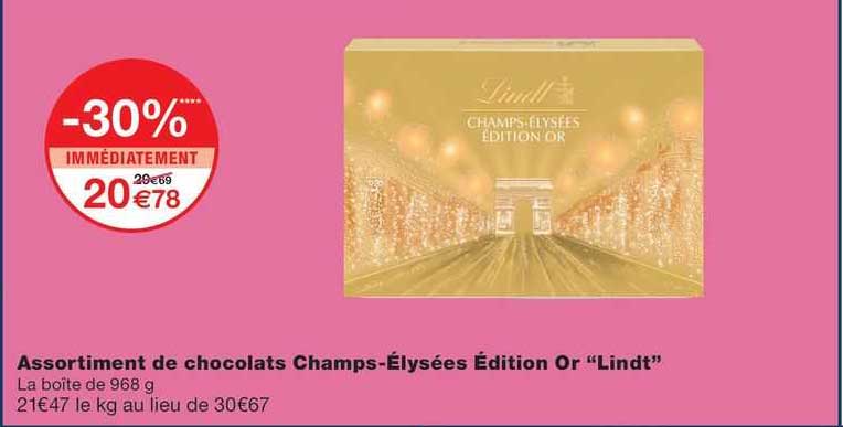 assortiment de chocolats champs-élysées édition or "lindt"