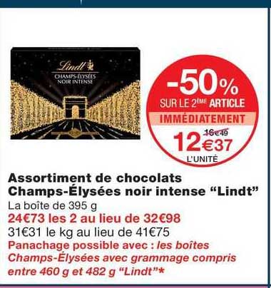 assortiment de chocolats champs-élysées noir intense "lindt"