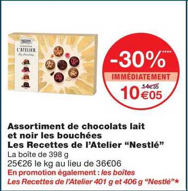 assortiment de chocolats lait et noir les bouchées les recettes de l'atelier "nestlé"