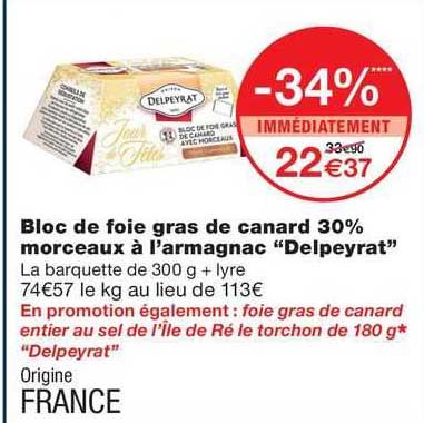 bloc de foie gras de canard 30% morceaux à l'armagnac "delpeyrat"