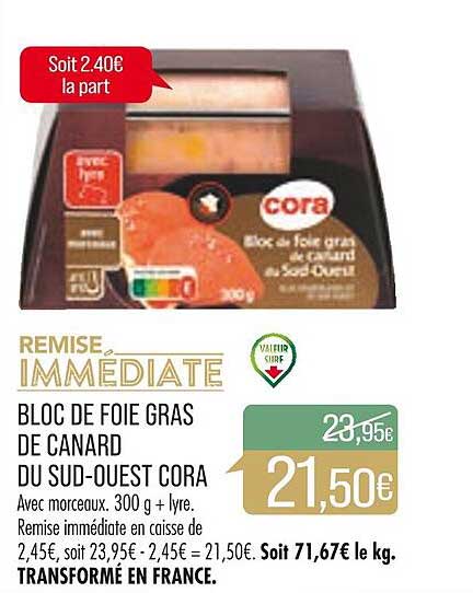 bloc de foie gras de canard du sud-ouest cora