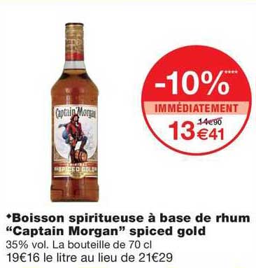 boisson spiritueuse à base de rhum "captain morgan" spiced gold