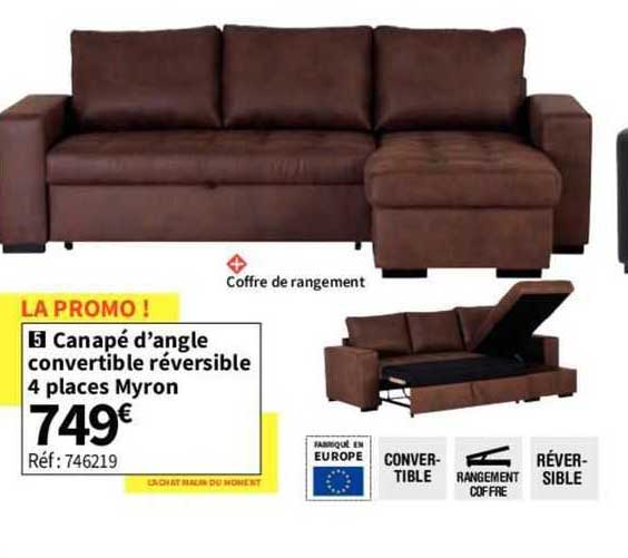Canapé D'angle Convertible Réversible 4 Places Myron