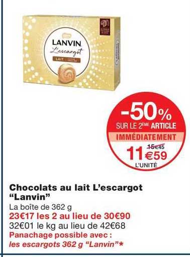 chocolats au lait l'escargot" "lanvin"
