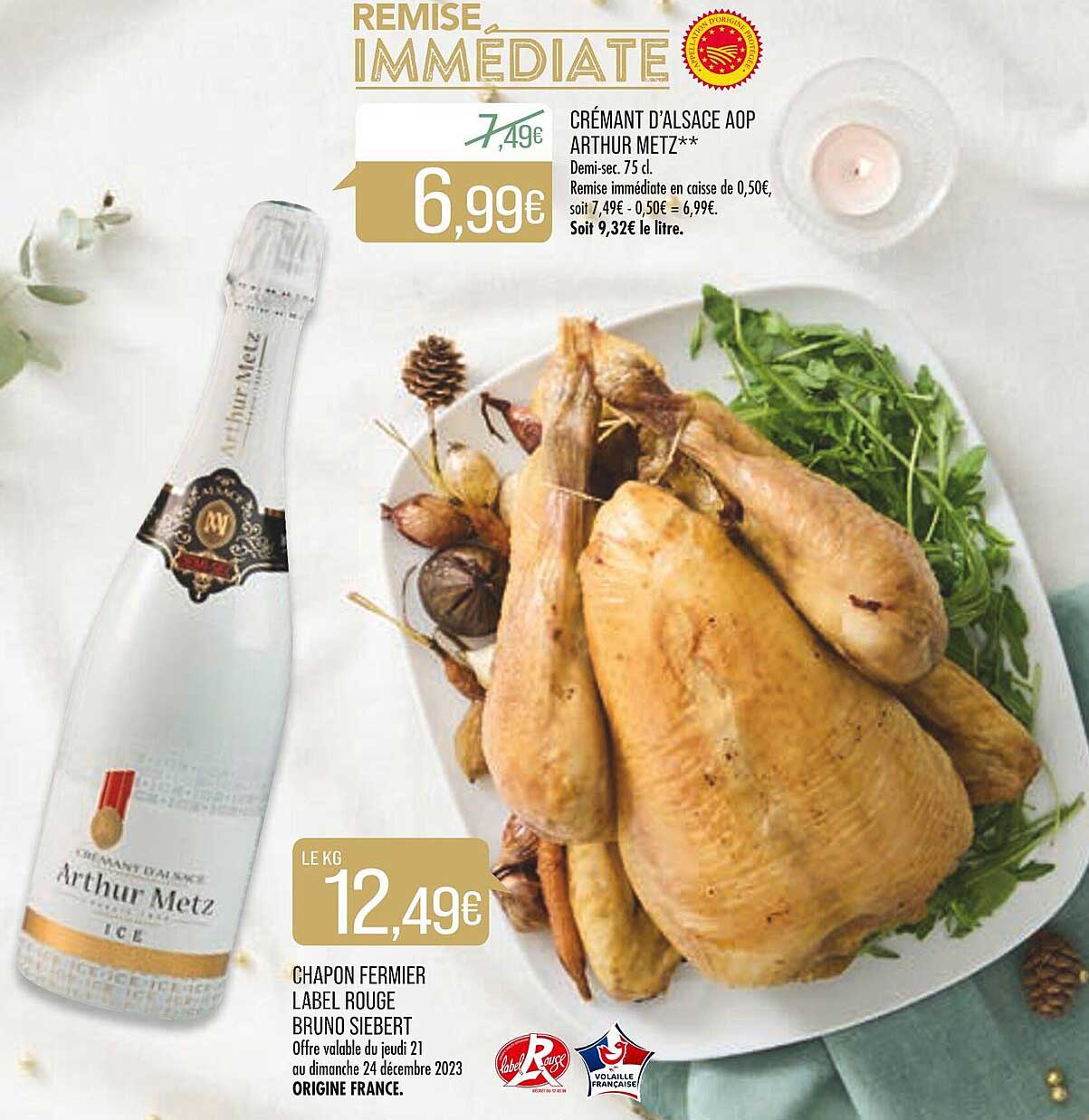 crémant d'alsace aop arthur metz, chapon fermier label rouge bruno siebert