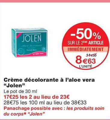 crème décolorante à l'aloe vera "jolen"