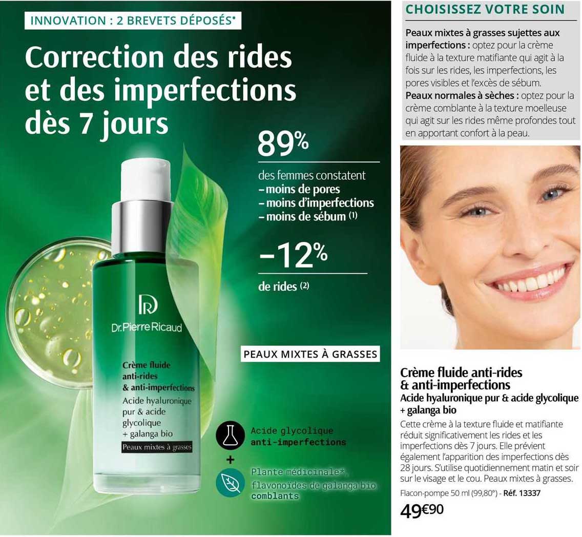 crème fluide anti-rides & anti-imperfections acide hyaluronique pur & acide glycolique + galanga bio