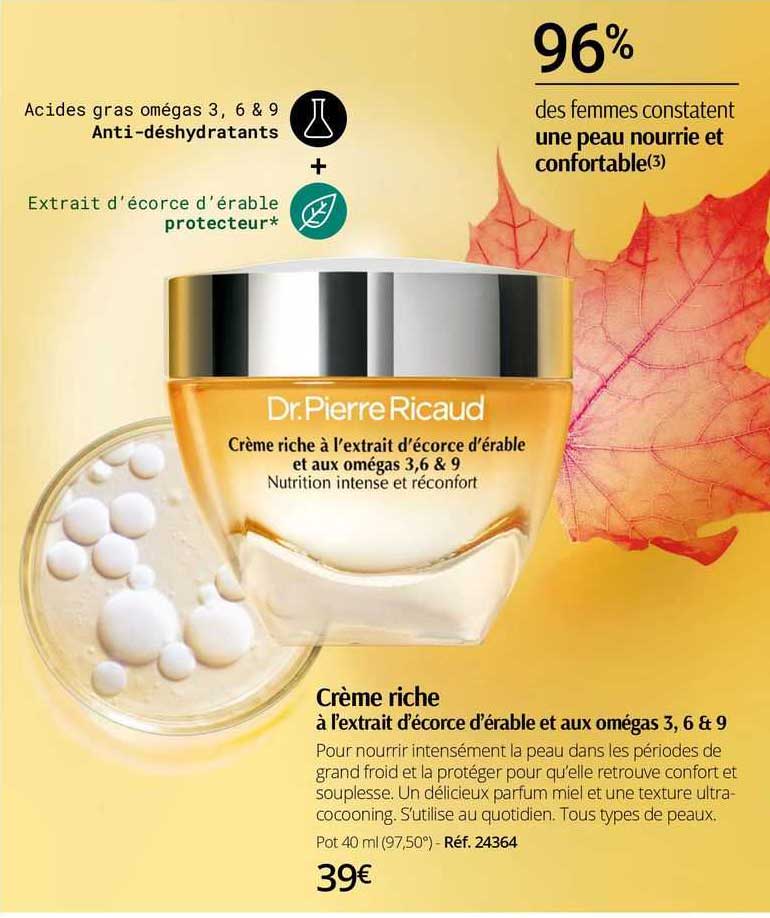 crème riche à l'extrait d'écorce d'érable et aux omégas 3, 6 & 9 dr pierre ricaud