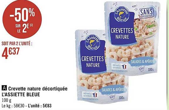 crevette nature décortiquée l'assiette bleue
