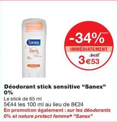 Déodorant Stick Sensitive "sanex" 0%