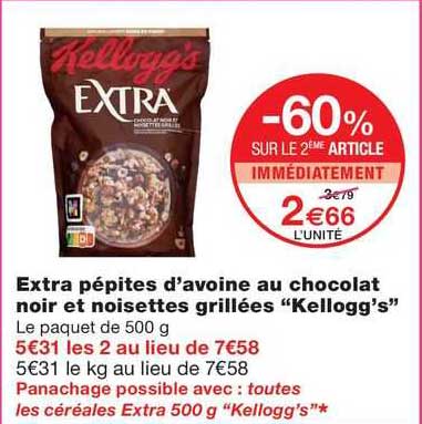 extra pépites d'avoine au chocolat noir et noisettes grillées "kellogg's"