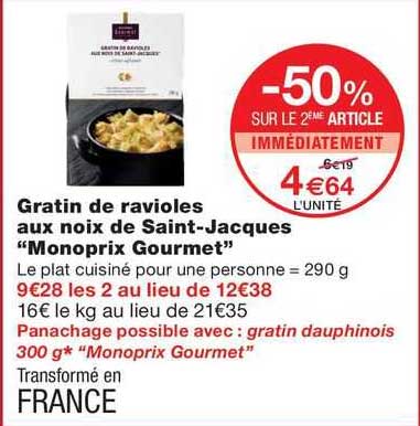 gratin de ravioles aux noix de saint-jacques "monoprix gourmet"