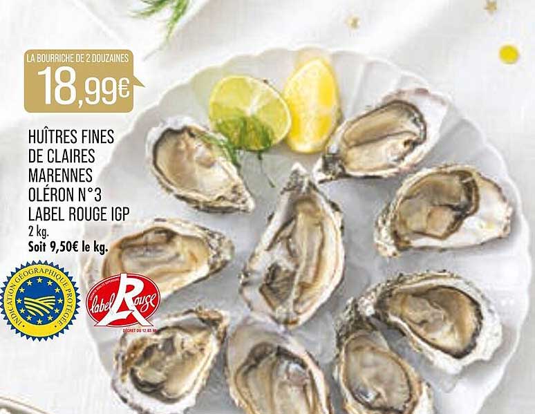 huîtres fines de claires marennes oléron n°3 label rouge igp