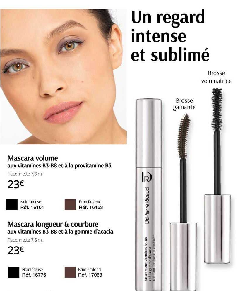 mascara volume aux vitamines b3-b8 et à la provitamine b5, mascara longueur & courbure aux vitamines b3-b8 et à la gomme d'acacia