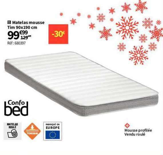 matelas mousse tim 90 x 190 cm