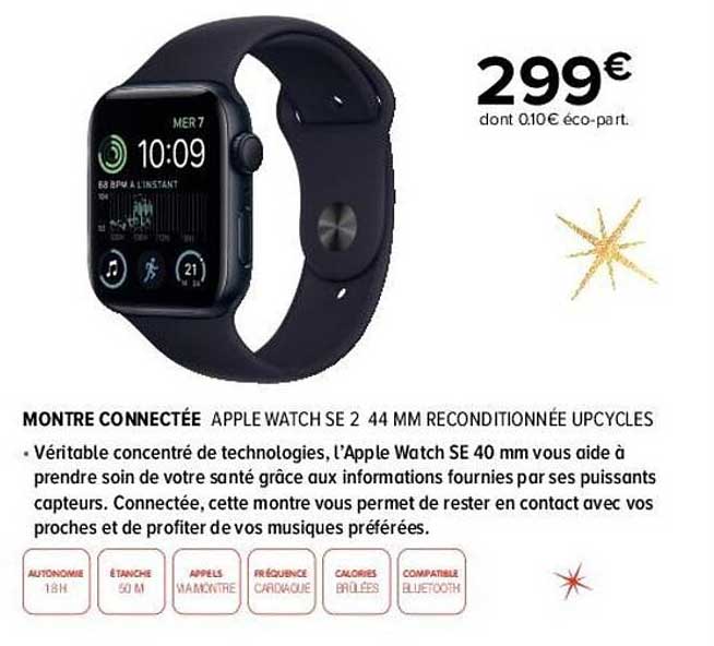 montre connectée apple watch se 2 44 mm reconditionnée upcycles
