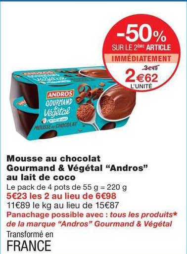Mousse Au Chocolat Gourmand & Végétal "andros" Au Lait De Coco