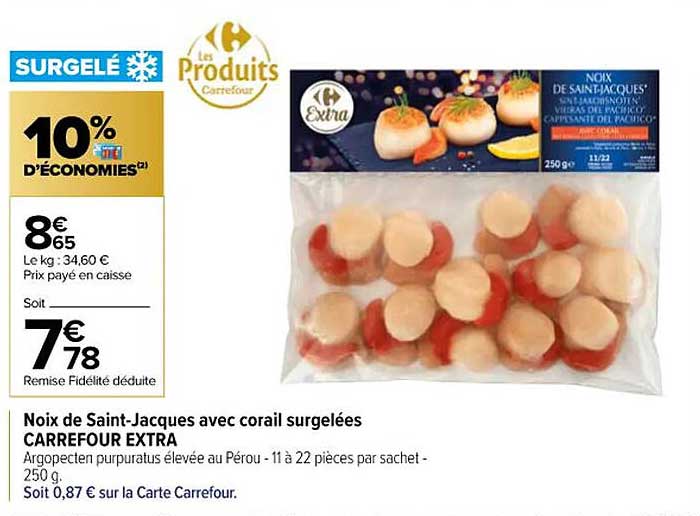 noix de saint-jacques avec corail surgelées carrefour extra