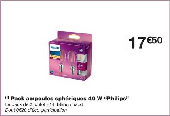 Pack Ampoules Sphériques 40 W "philips"