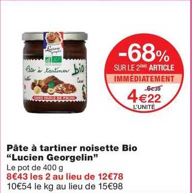 pâte à tartiner noisette bio "lucien georgelin"
