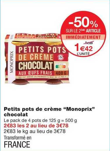 petits pots de crème "monoprix" chocolat