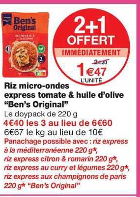 riz micro-ondes express tomate & huile d'olive "ben's original"