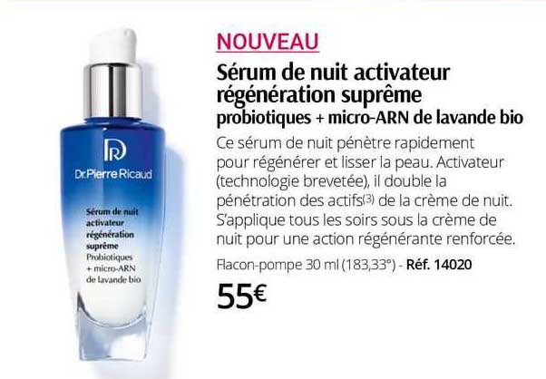 sérum de nuit activateur régénération suprême probiotiques + micro-arn de lavande bio