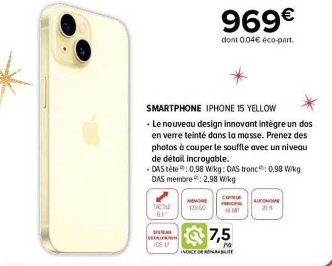 smartphone iPhone 15 yellow