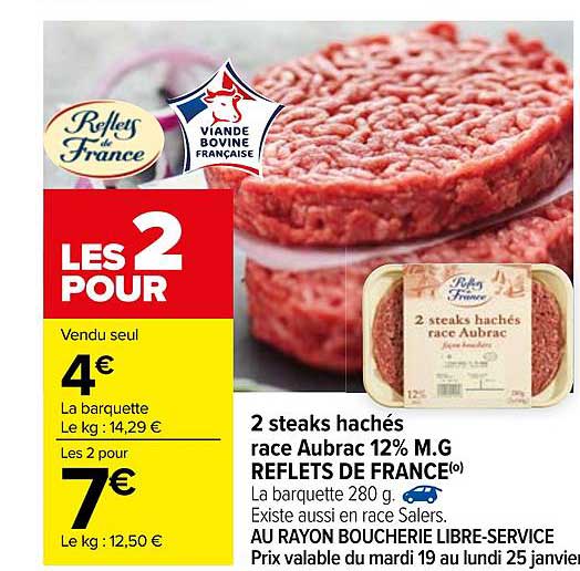 2 Steaks Hachés Race Aubrac 12% Mg Reflets De France