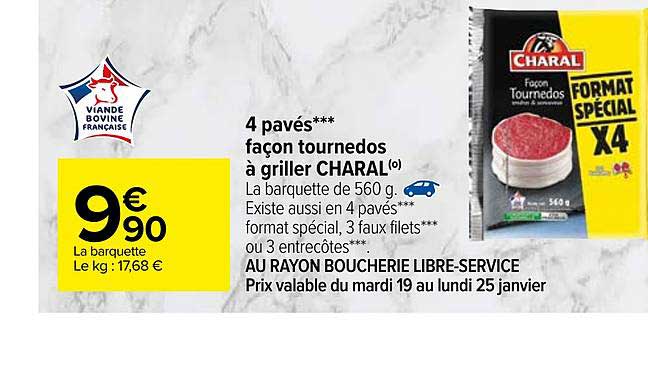 4 pavés façon tournedos à griller charal