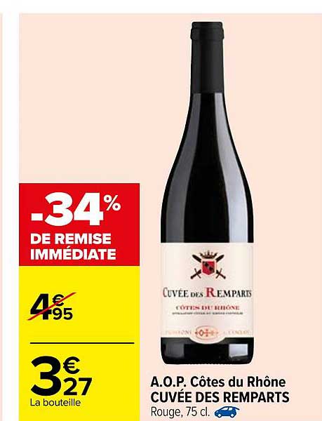 a.o.p. côtes du rhône cuvée des remparts -34% de remise immédiate