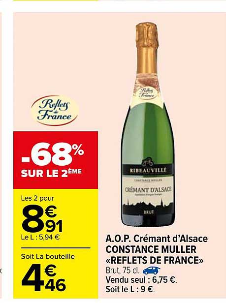 a.o.p. crémant d'alsace constance muller "reflets de france" -68% sur le 2ème