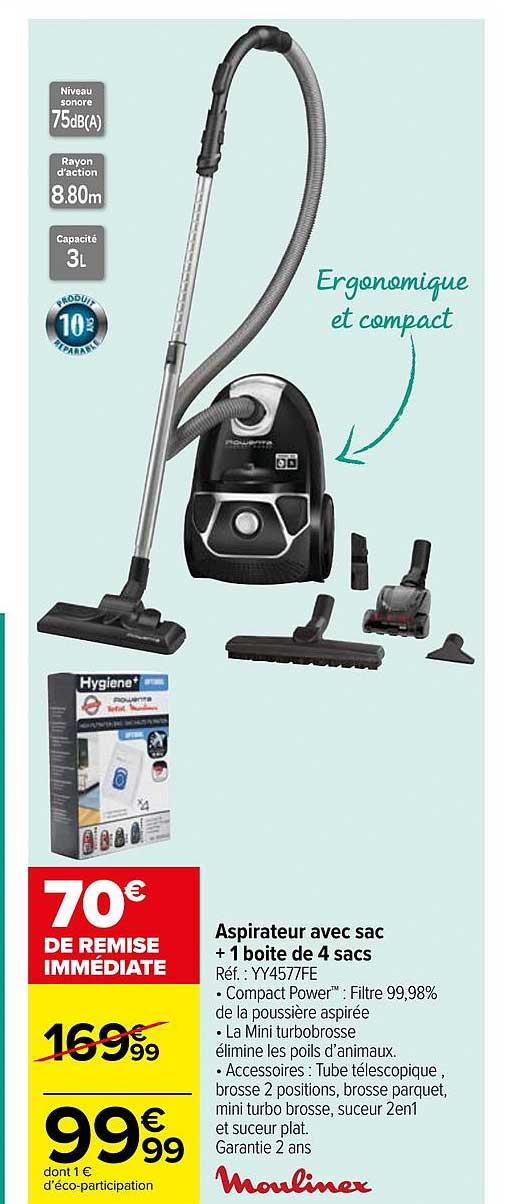 Aspirateur Avec Sac + 1 Boite De 4 Sacs Moulinex