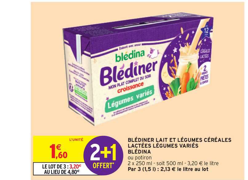 Blédiner Lait Et Légumes Céréales Lactées Légumes Variés Blédina 2+1 Offert