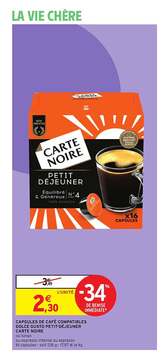 capsules de café compatibles dolce gusto petit déjeuner carte noire -34% de remise immédiate