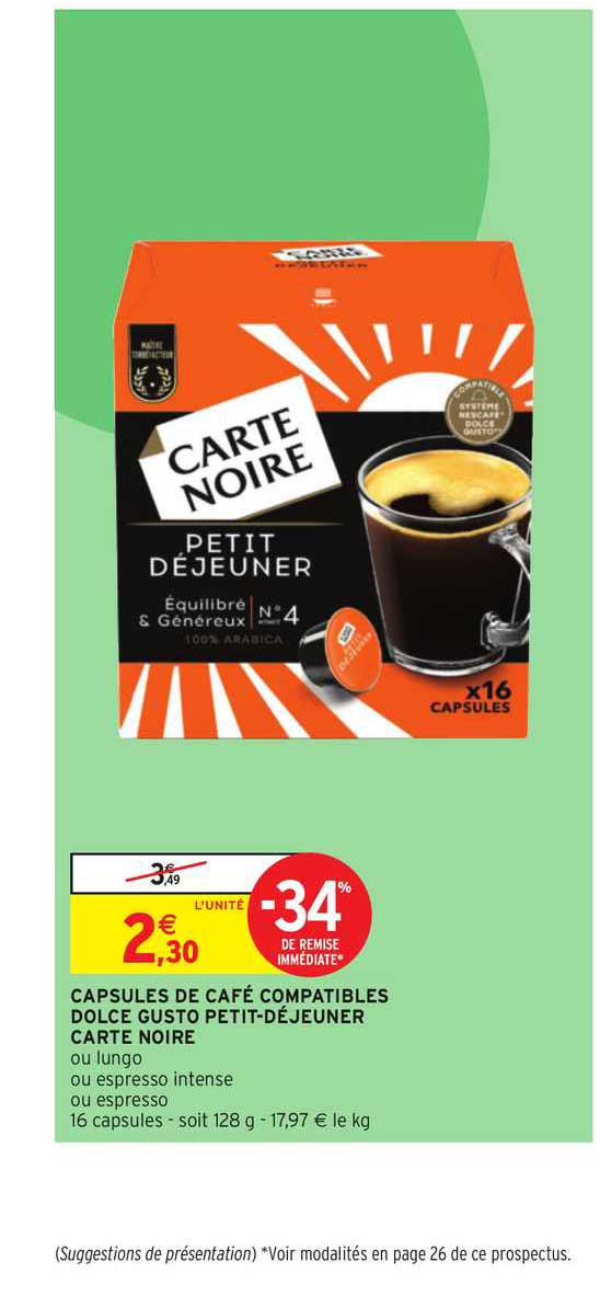 capsules de café compatibles dolce gusto petit-déjeuner carte noire