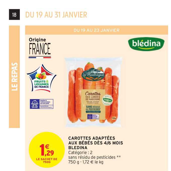 carottes adaptées aux bébés dès 4 6 mois bledina