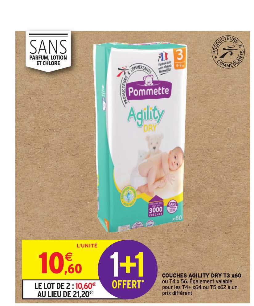 couches agility dry t3 x60 pommette