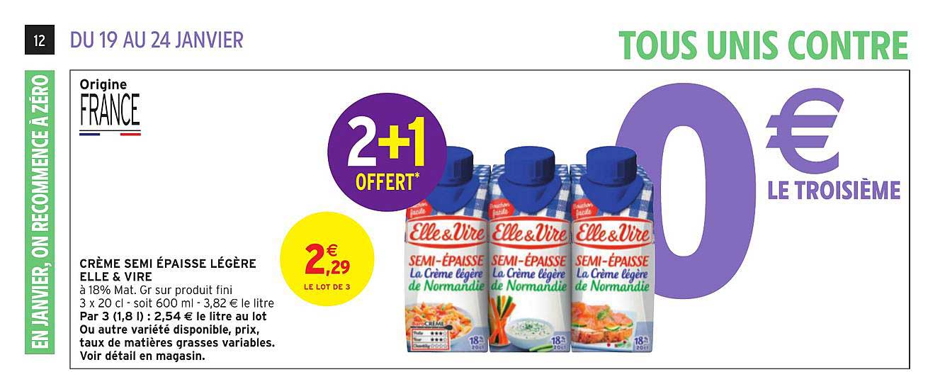crème semi épaisse légère elle & vire 2+1 offert