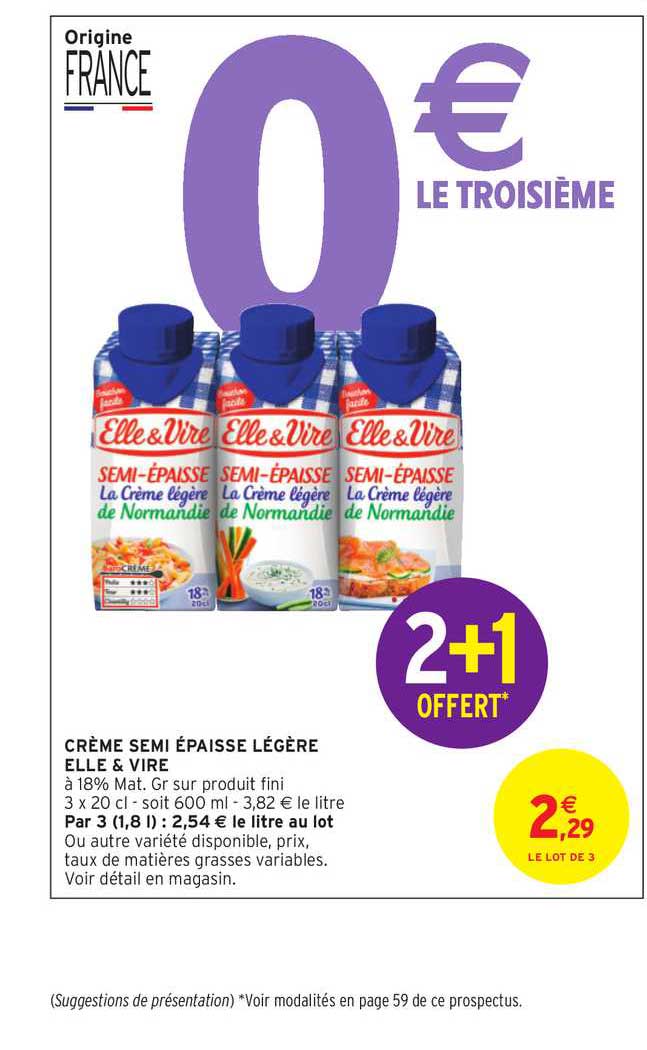 crème semi épaisse légère elle & vire