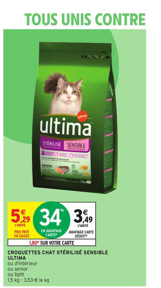 croquettes chat stérilisé sensible ultima