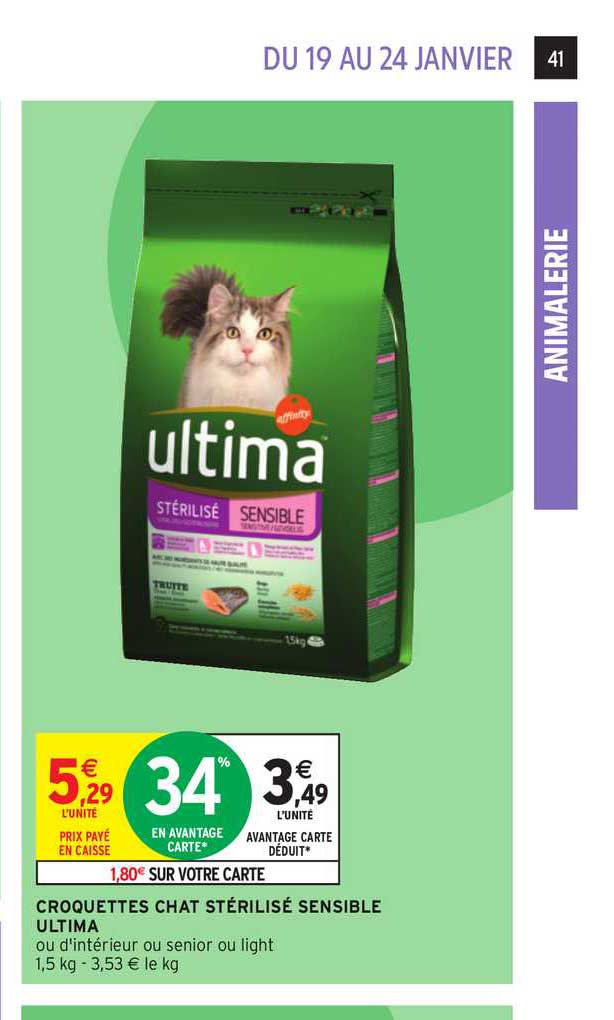 croquettes chat stérilisé sensible ultima