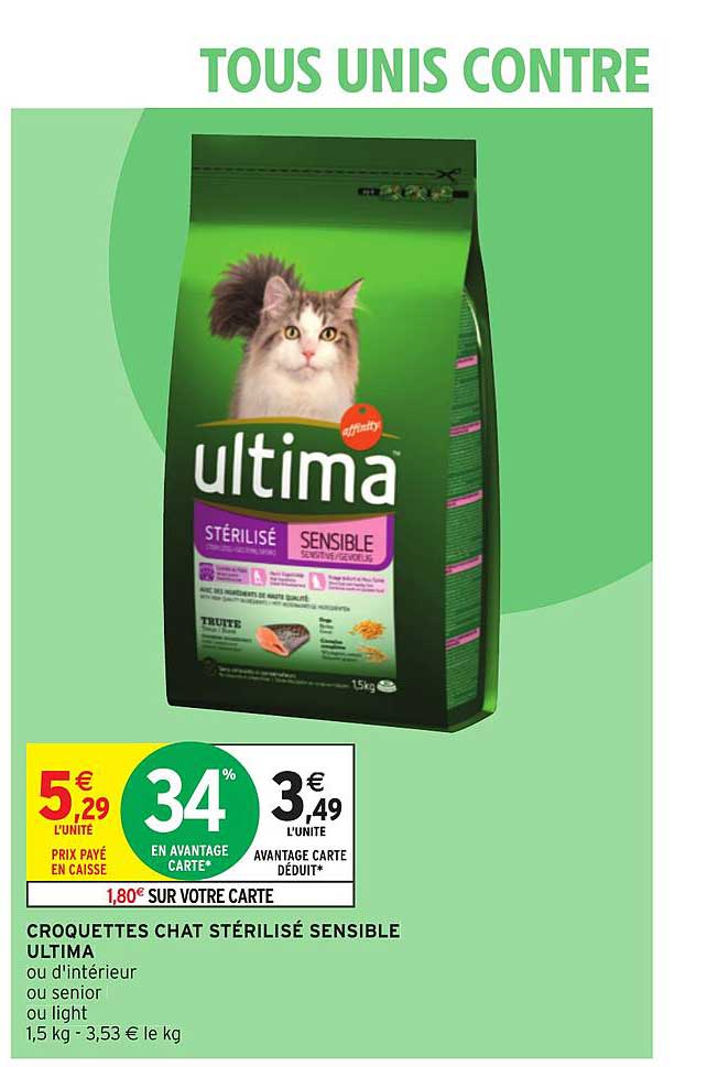 croquettes chat stérilisé sensible ultima