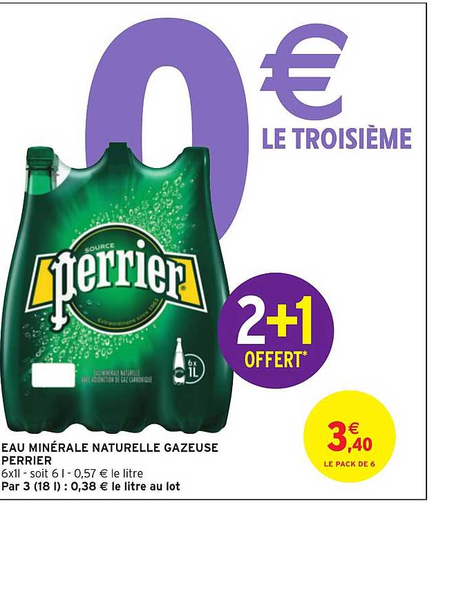 Eau Minérale Naturelle Gazeuse Perrier 2+1 Offert
